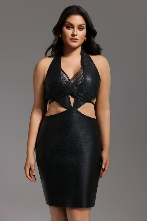 Black Metallic Mini Bandage Dress	