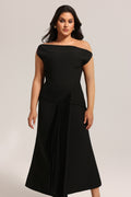 Juny Oblique Shoulder Sleeveless Folds Midi Dress	