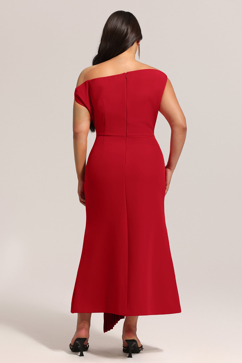 Jillian Oblique Shoulder Sleeveless Folds Midi Dress	