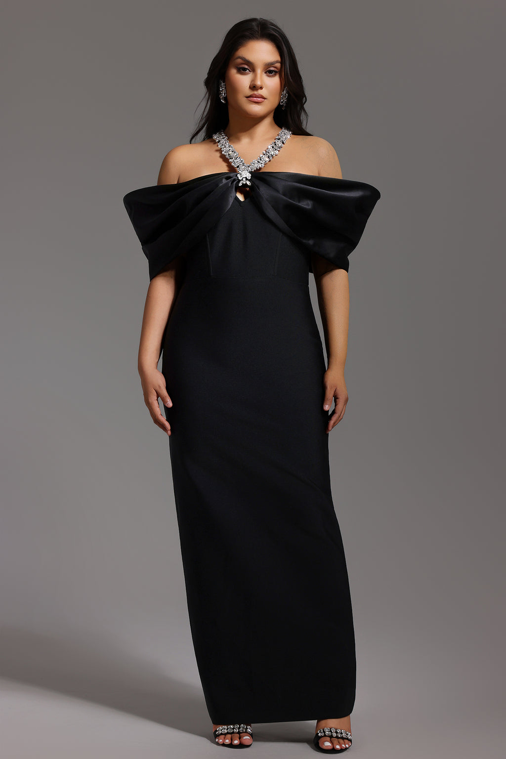Sloan Halter Diamond Off-The-Shoulder Bandage Maxi Dress	