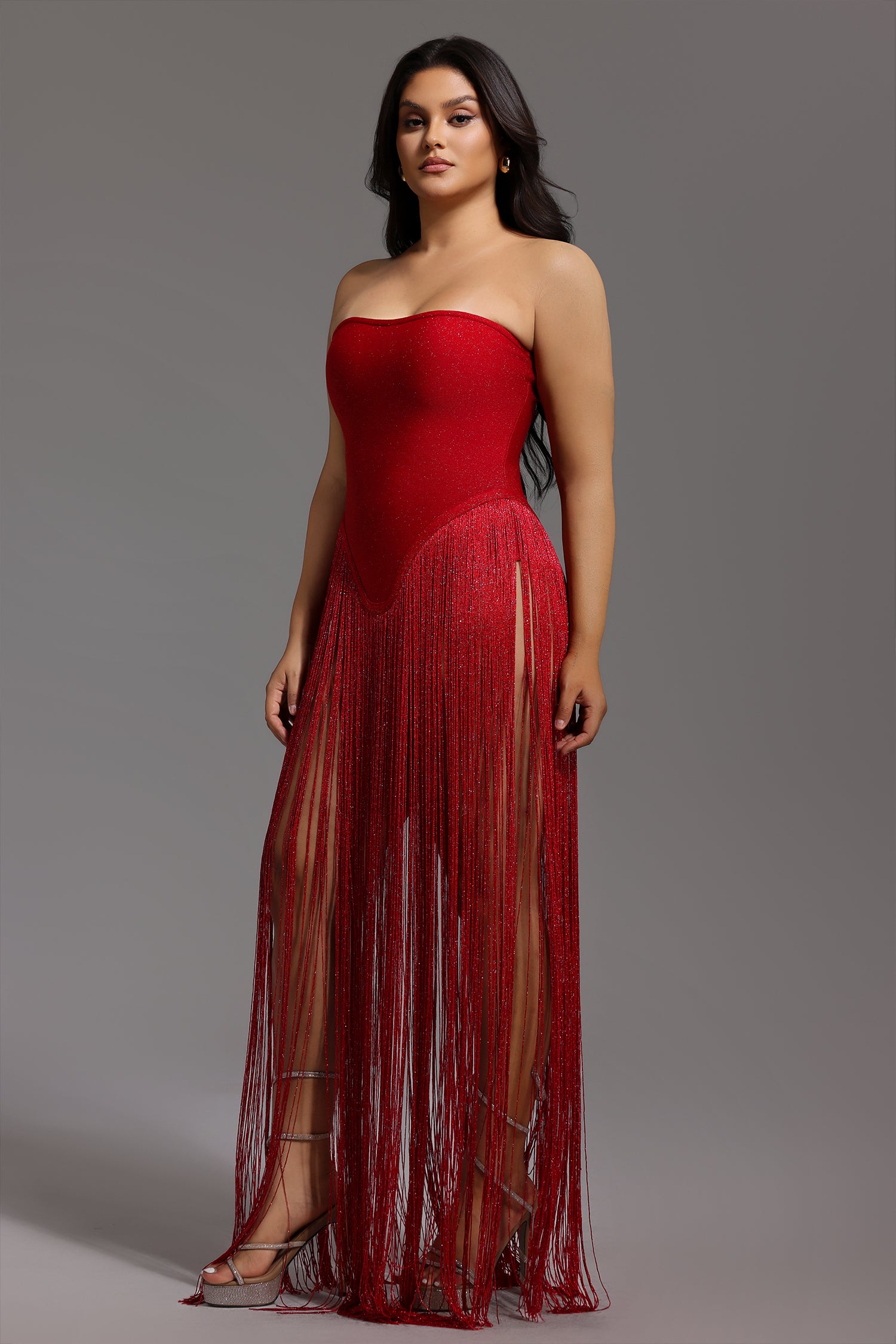 Valentina Strapless Fringe Dress	