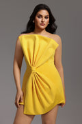 Majrela Bowknot Strapless Mini Dress - Yellow	