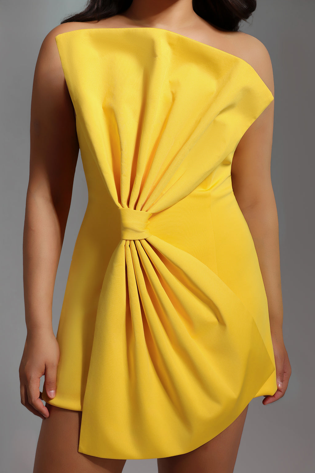 Majrela Bowknot Strapless Mini Dress - Yellow	