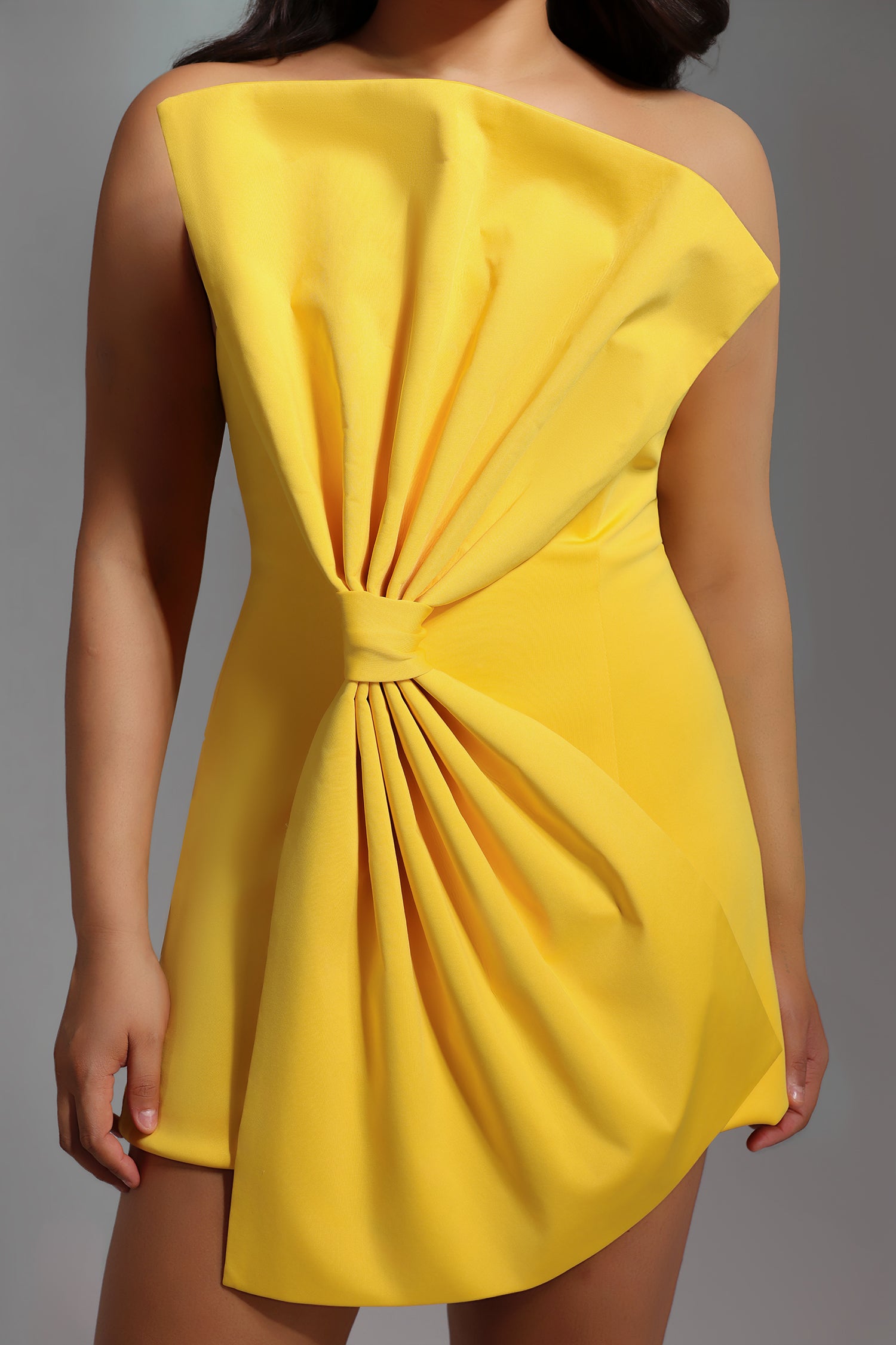 Majrela Bowknot Strapless Mini Dress - Yellow	