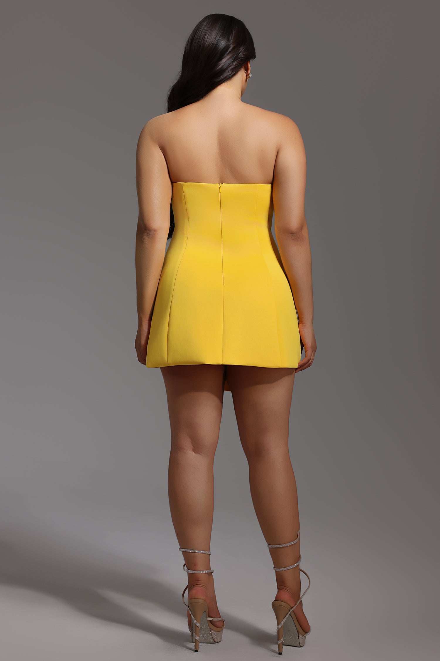 Majrela Bowknot Strapless Mini Dress - Yellow	