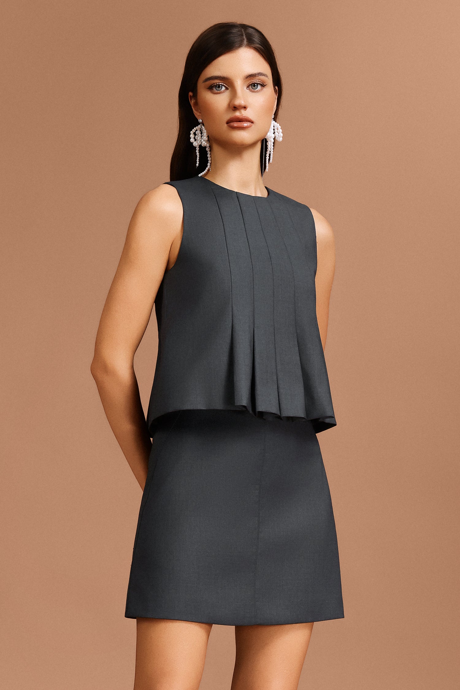 Kailani Sleeveless Folds Suit Top And Skirt Two-Piece Set	