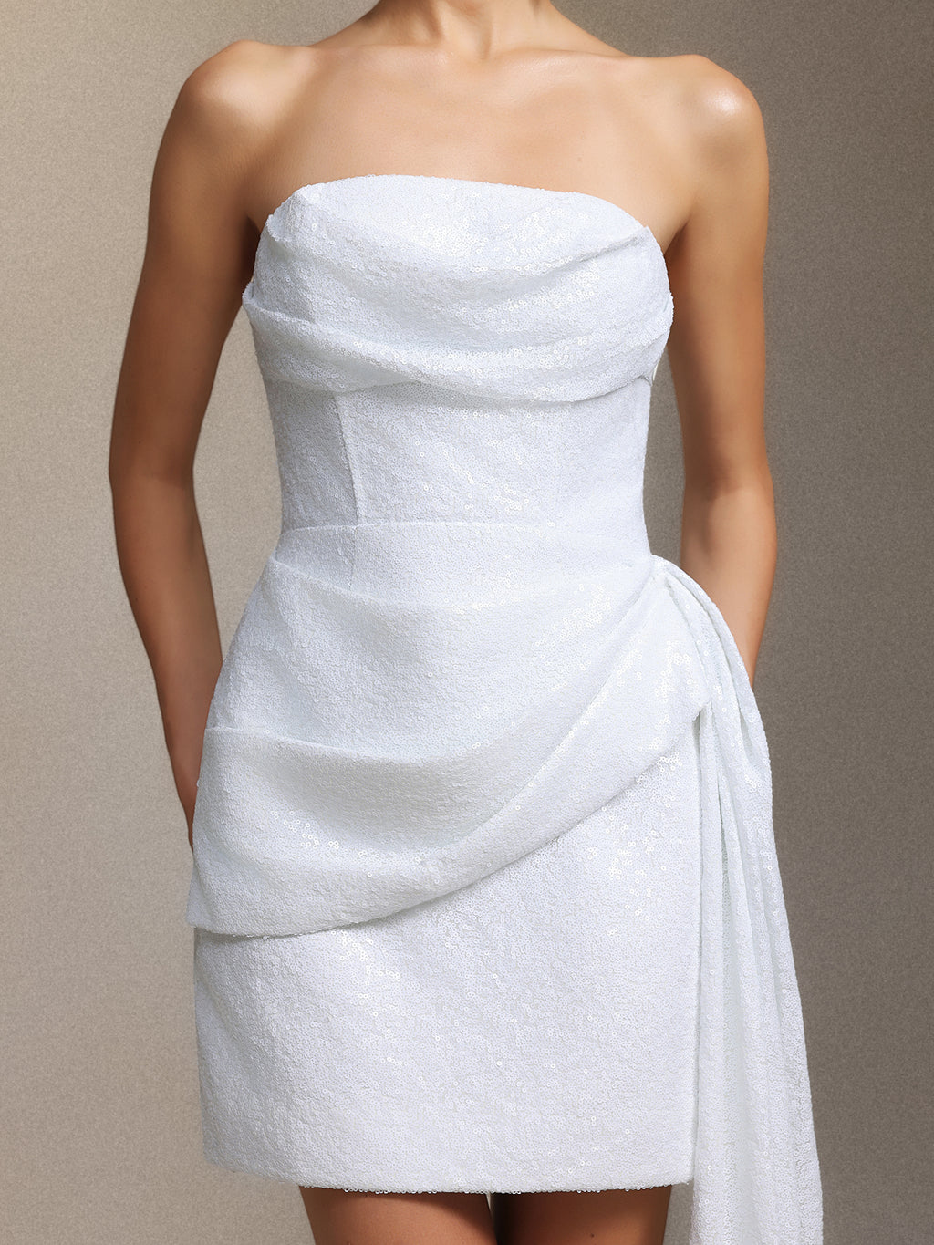 Vali Strapless pleated ribbon mini skirt	