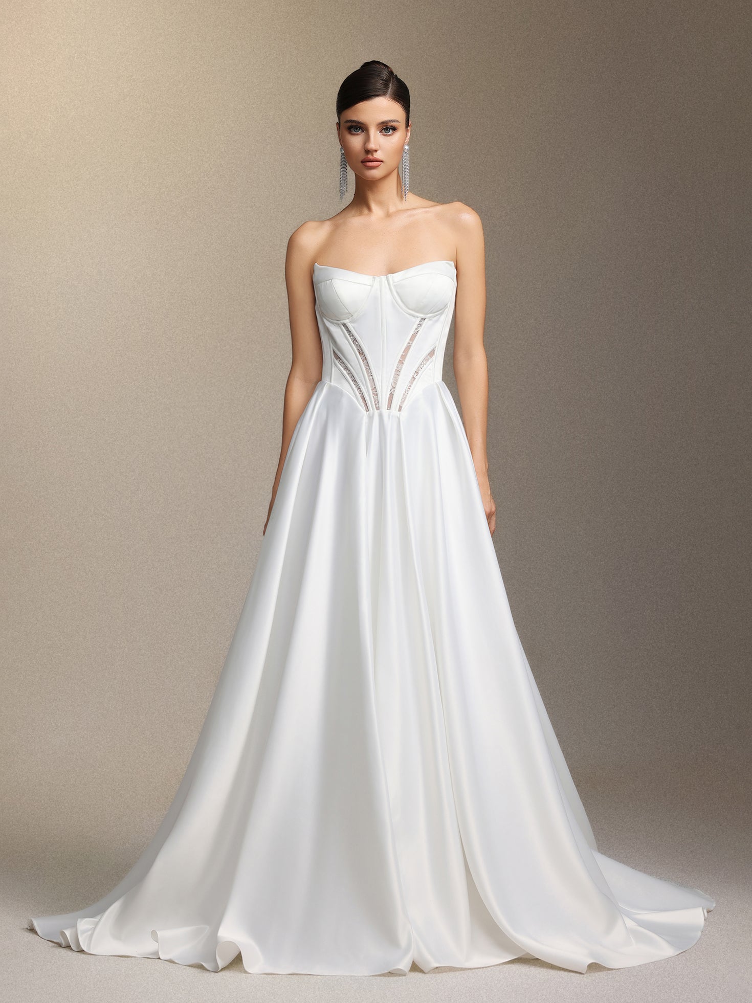 Salama Cut-out lace strapless maxi wedding dress	