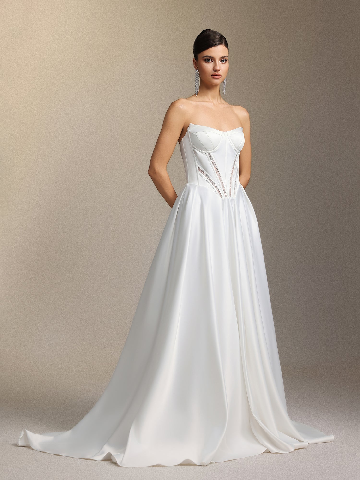 Salama Cut-out lace strapless maxi wedding dress	