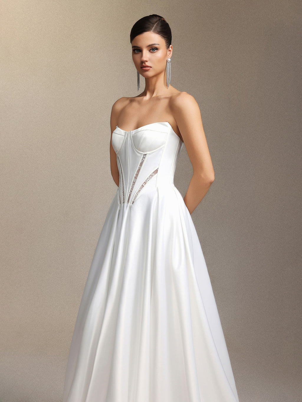 Salama Cut-out lace strapless maxi wedding dress	