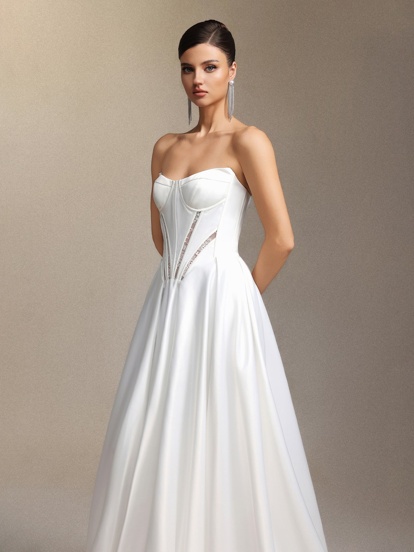 Salama Cut-out lace strapless maxi wedding dress	