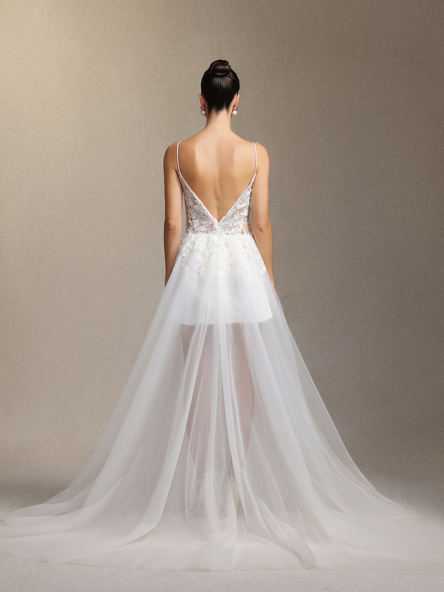Xaler Halter straps V-neck slit lace mesh maxi wedding dress	