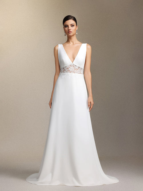 Dazie Deep V-neck sleeveless lace mesh maxi wedding dress	