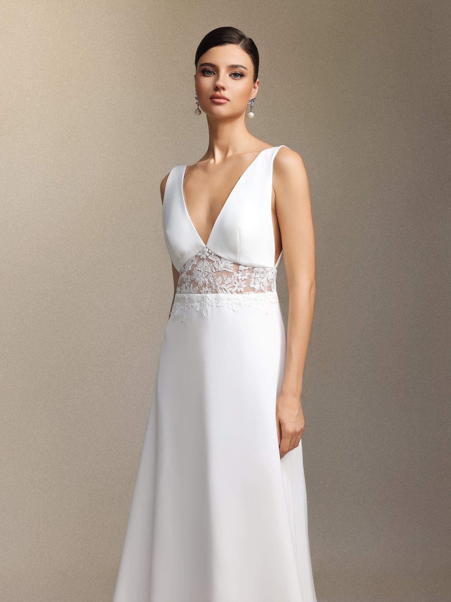 Dazie Deep V-neck sleeveless lace mesh maxi wedding dress	