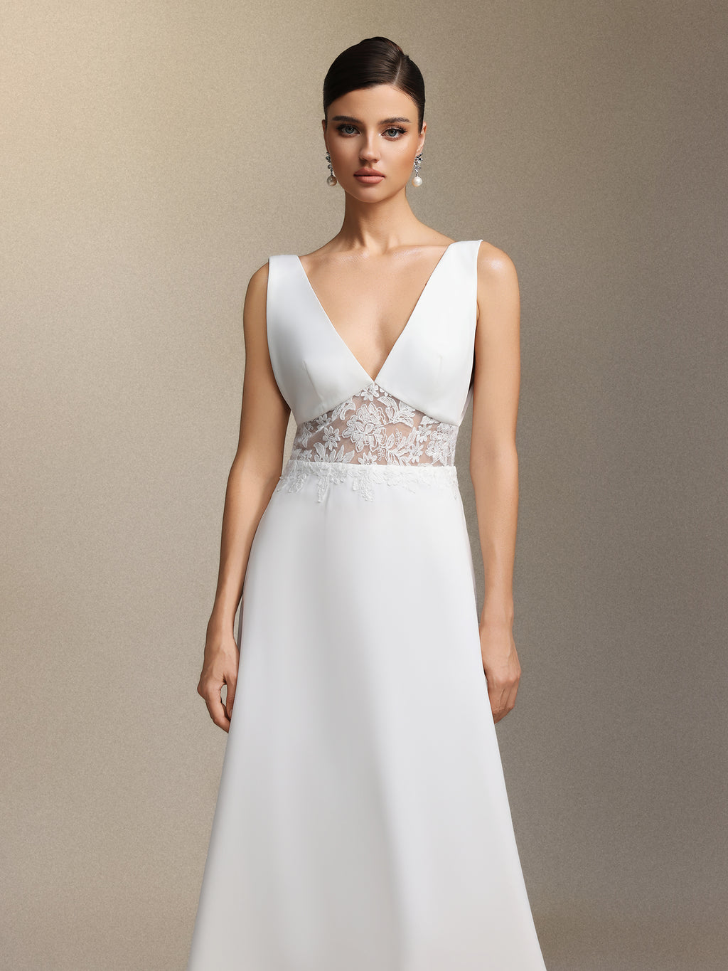 Dazie Deep V-neck sleeveless lace mesh maxi wedding dress	