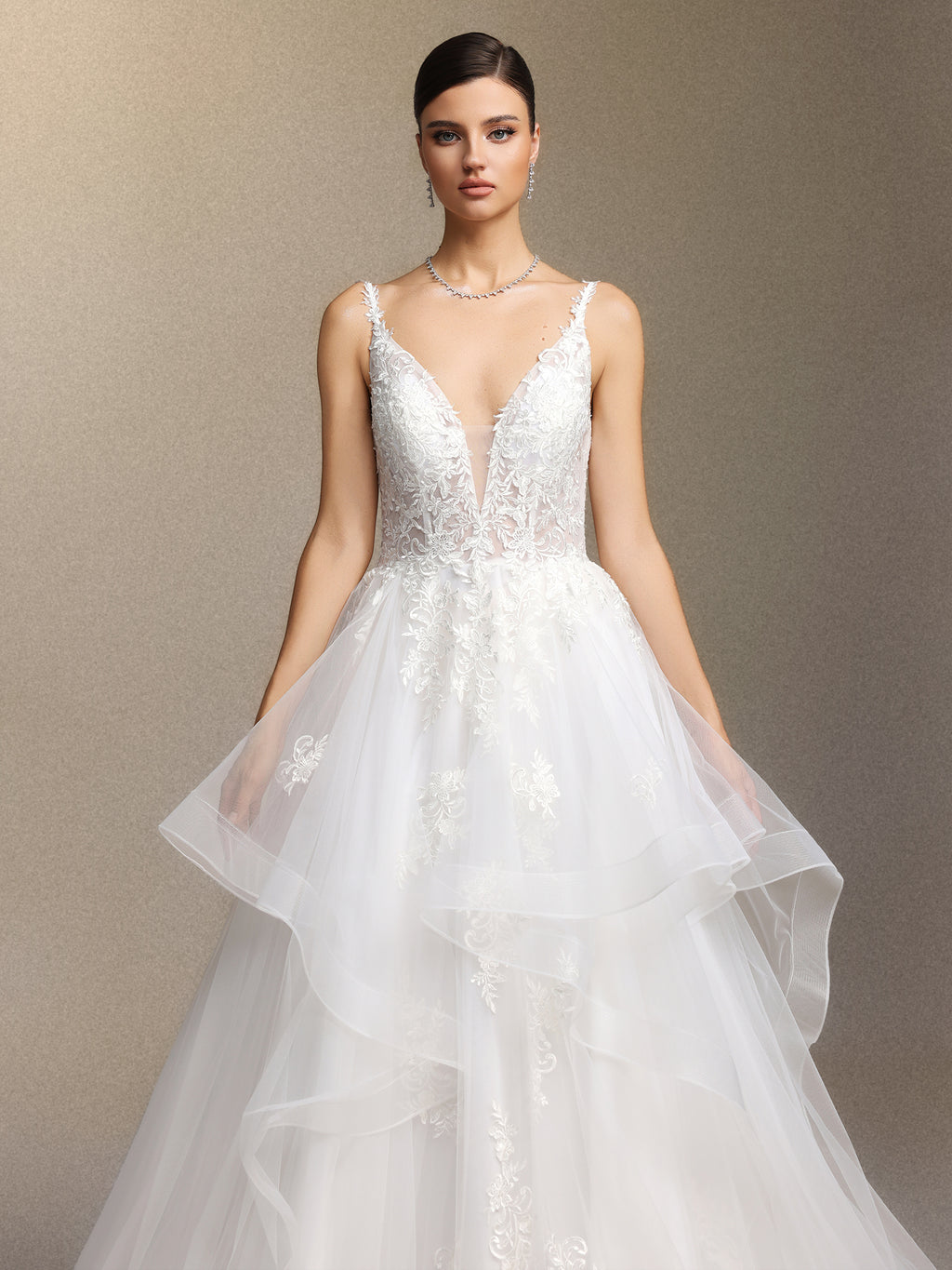 Fanya Deep V-neck lace long wedding dress	