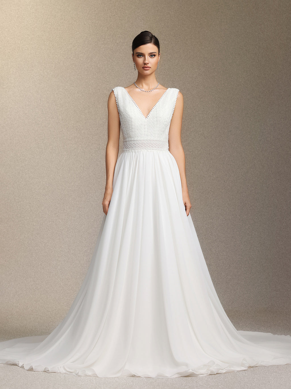 Yalyka Deep V-neck sleeveless high-waisted wedding maxi dress	