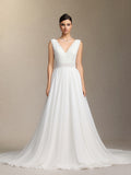 Yalyka Deep V-neck sleeveless high-waisted wedding maxi dress	