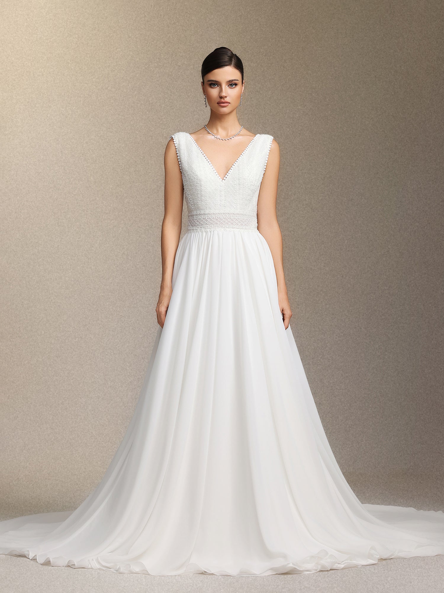 Yalyka Deep V-neck sleeveless high-waisted wedding maxi dress	
