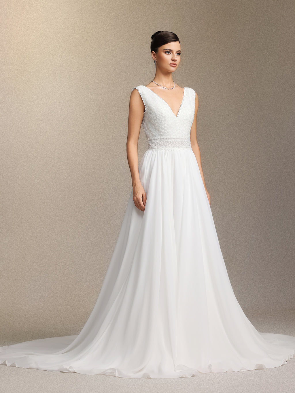 Yalyka Deep V-neck sleeveless high-waisted wedding maxi dress	