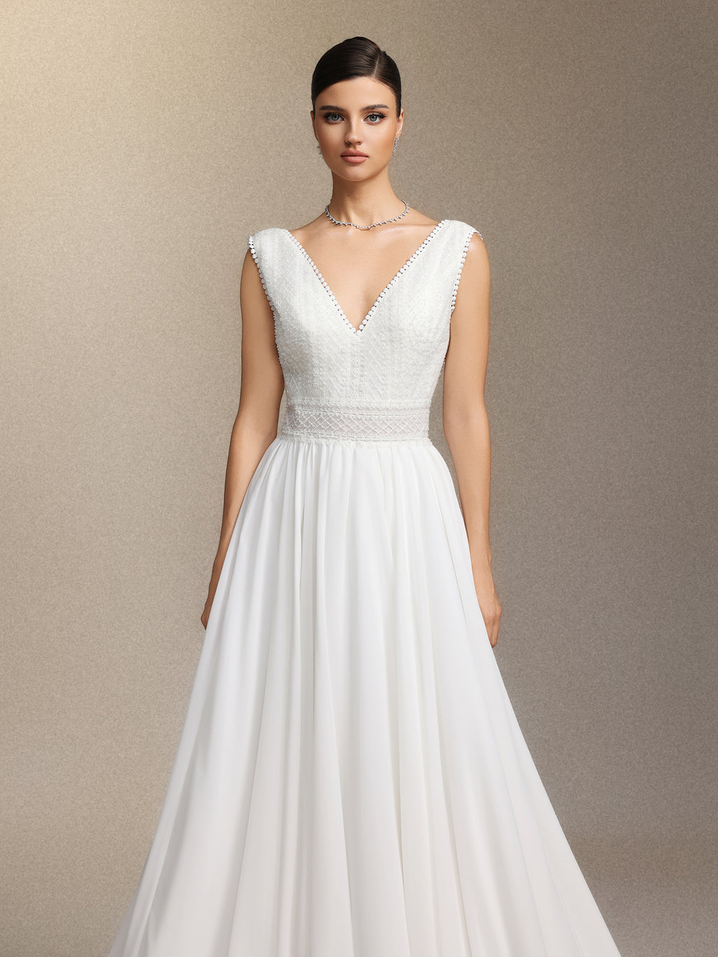 Yalyka Deep V-neck sleeveless high-waisted wedding maxi dress	