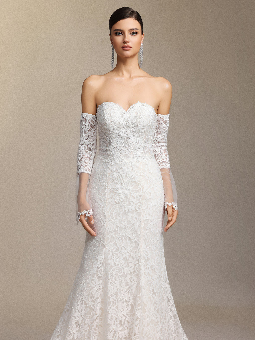 Lumo Lace slimming strapless fishtail maxi wedding dress	