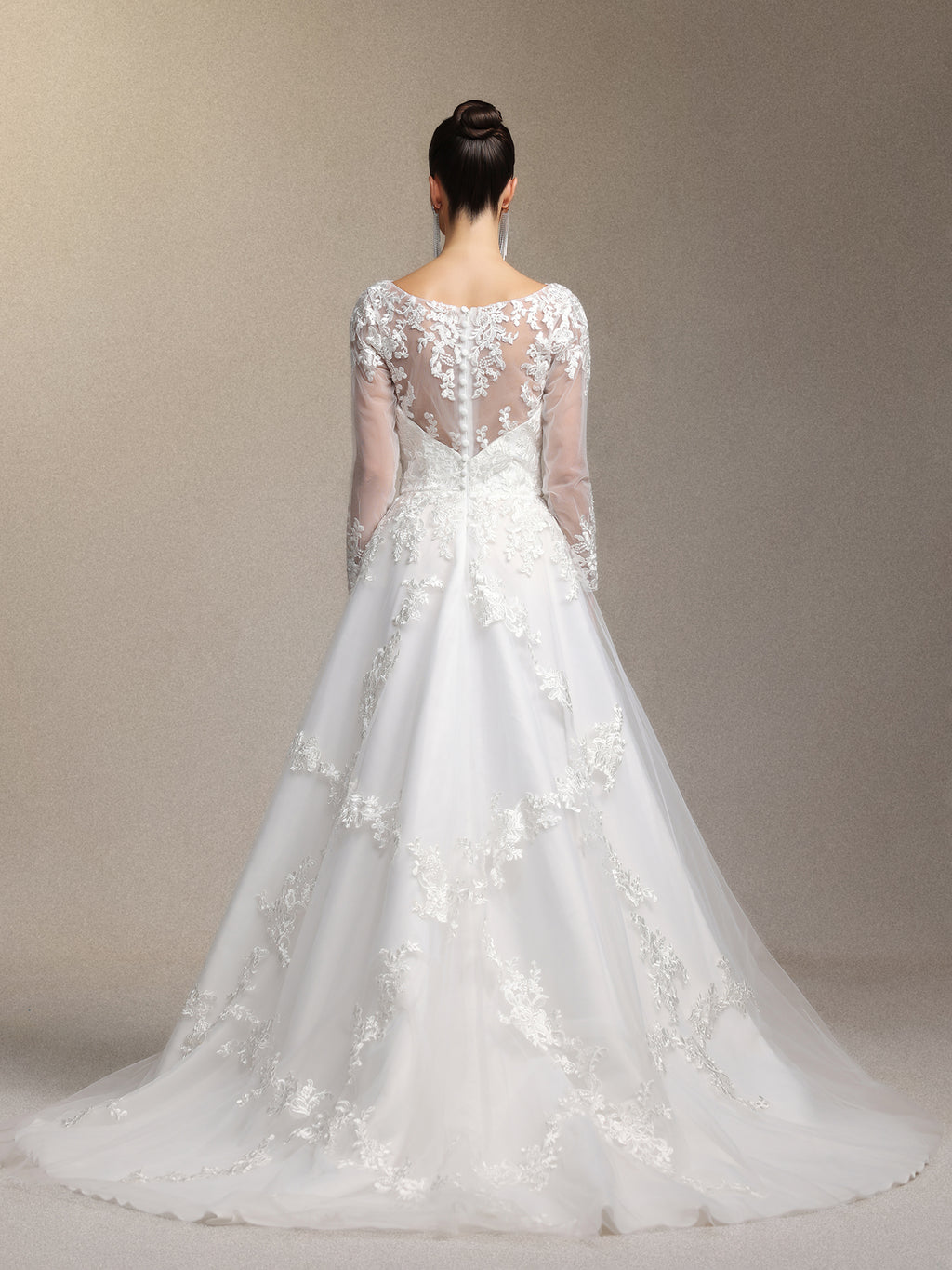 Dolcie V-neck lace patchwork mesh fabric maxi wedding dress	