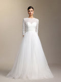 Lace tulle long-sleeved long-length wedding dress	