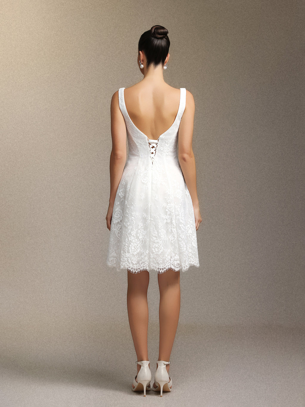 Tutuni Lace square-neck halter mini dress	