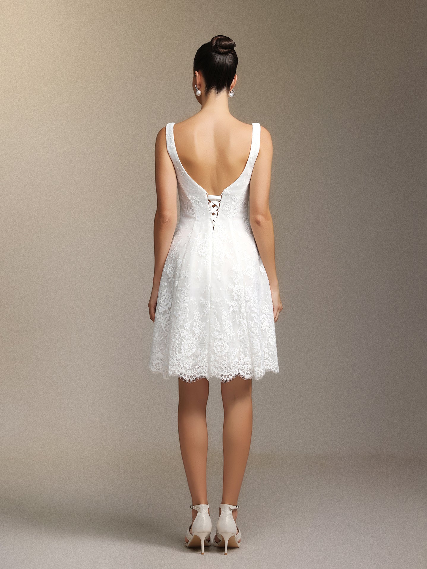 Tutuni Lace square-neck halter mini dress	