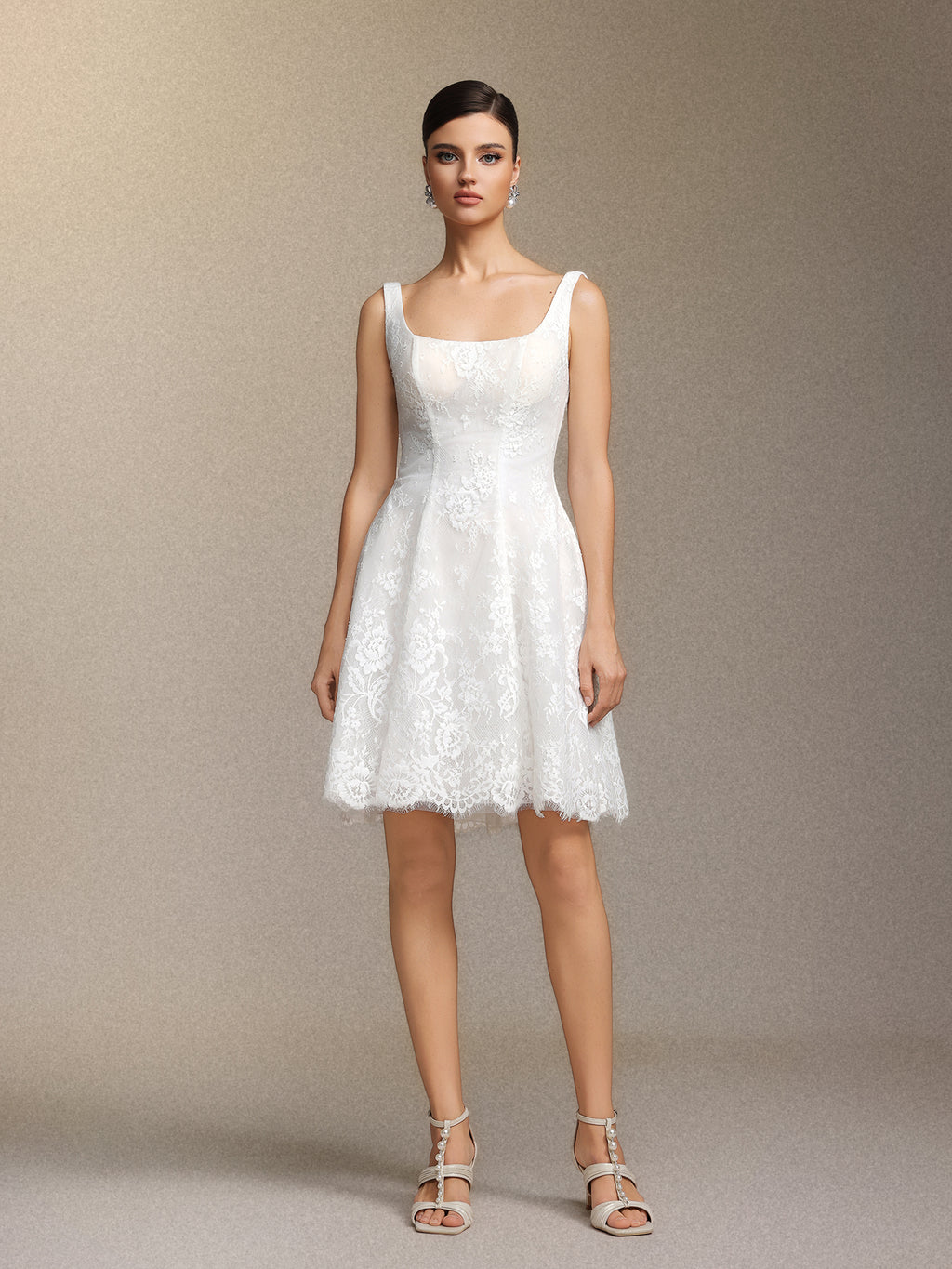 Tutuni Lace square-neck halter mini dress	