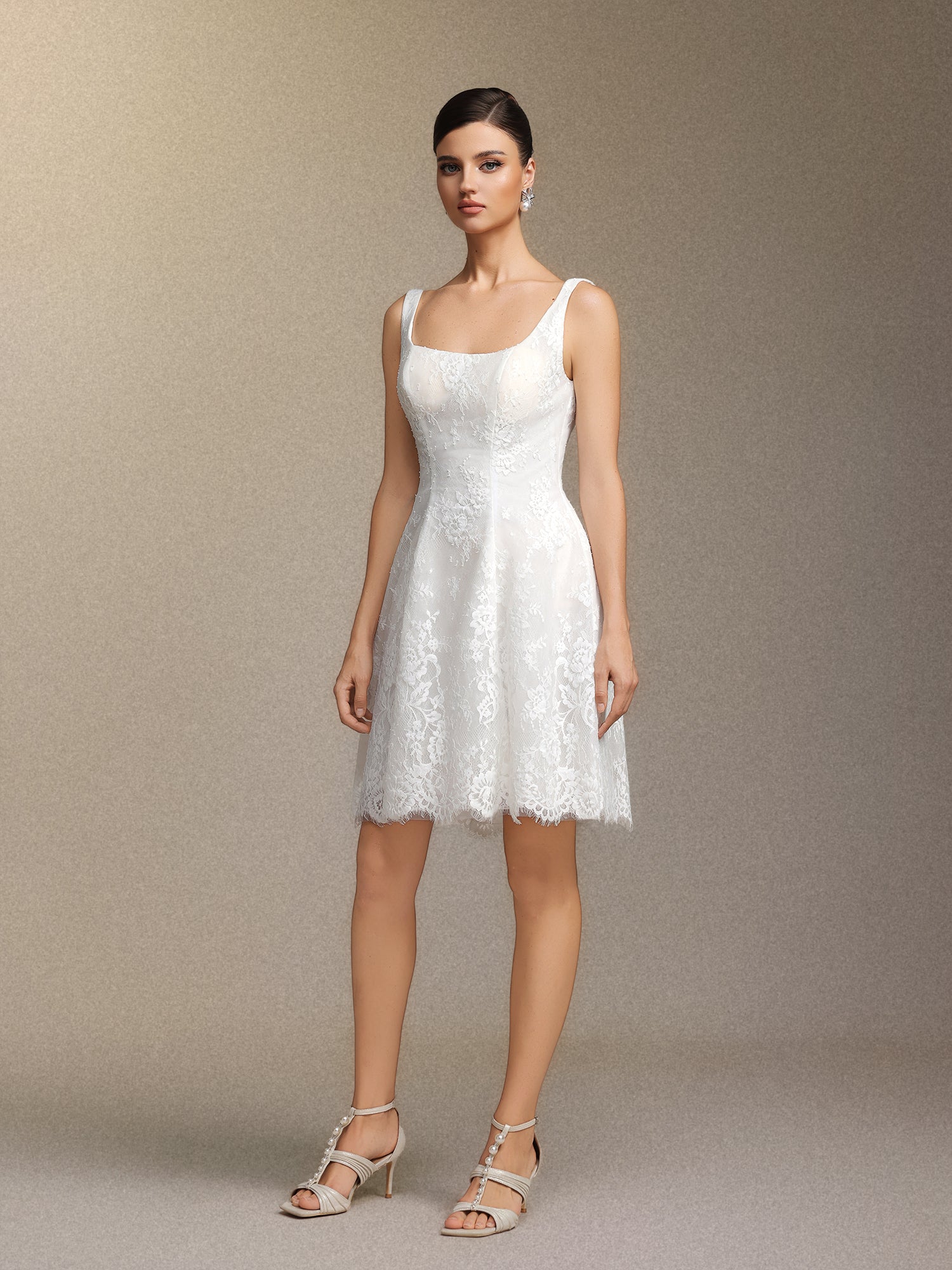 Tutuni Lace square-neck halter mini dress	