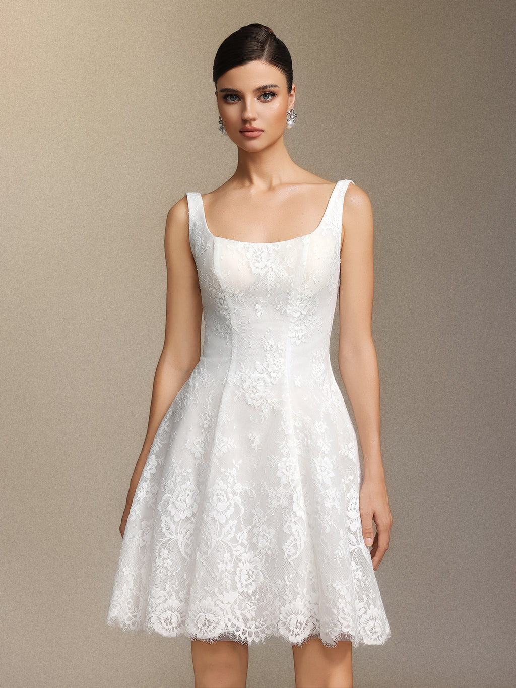 Tutuni Lace square-neck halter mini dress	