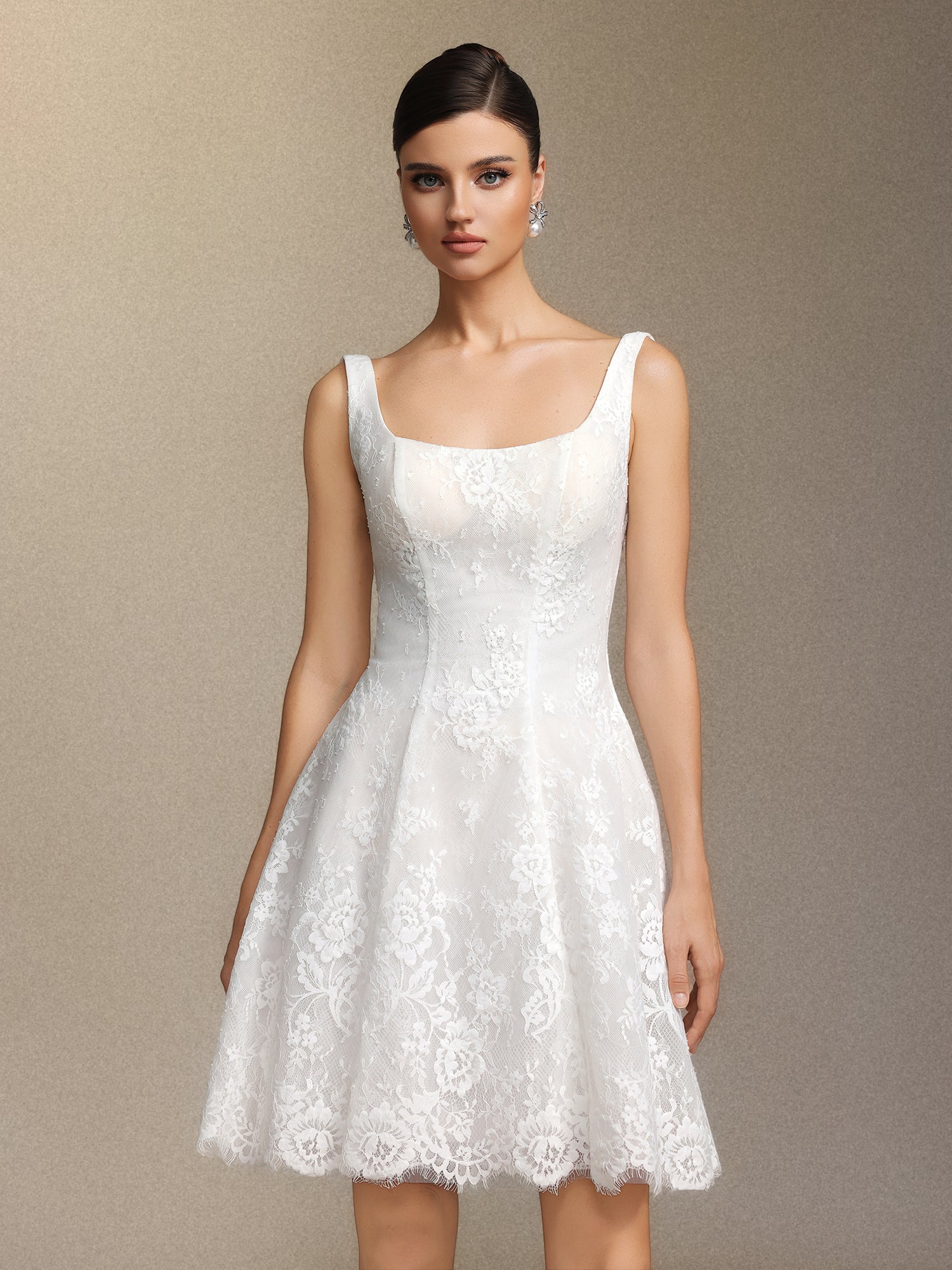 Tutuni Lace square-neck halter mini dress	