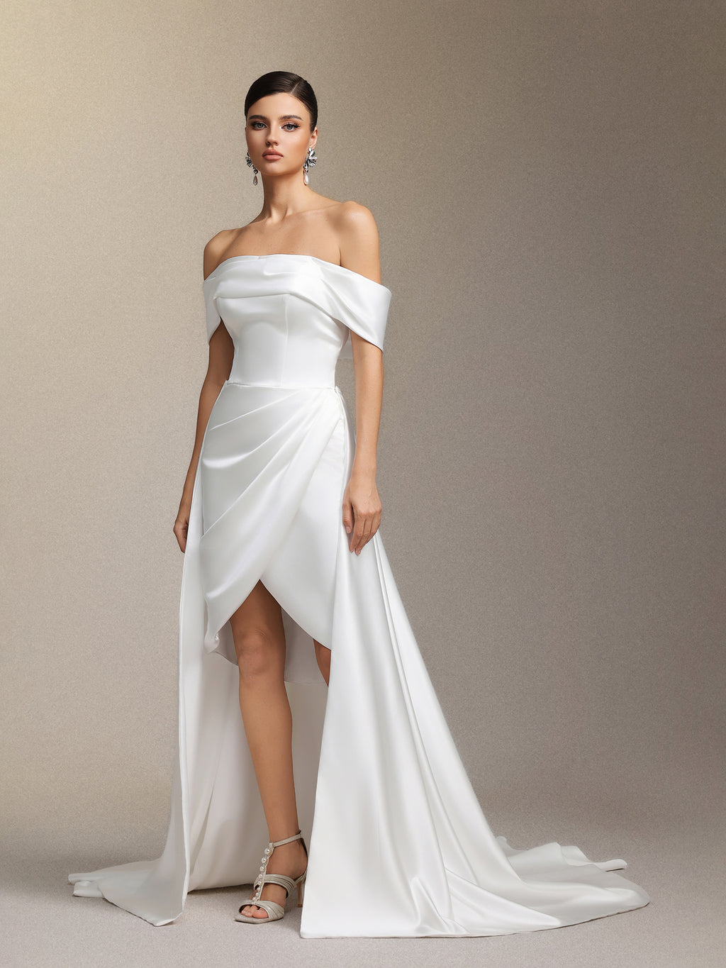 Marris One-shoulder detachable maxi wedding dress	
