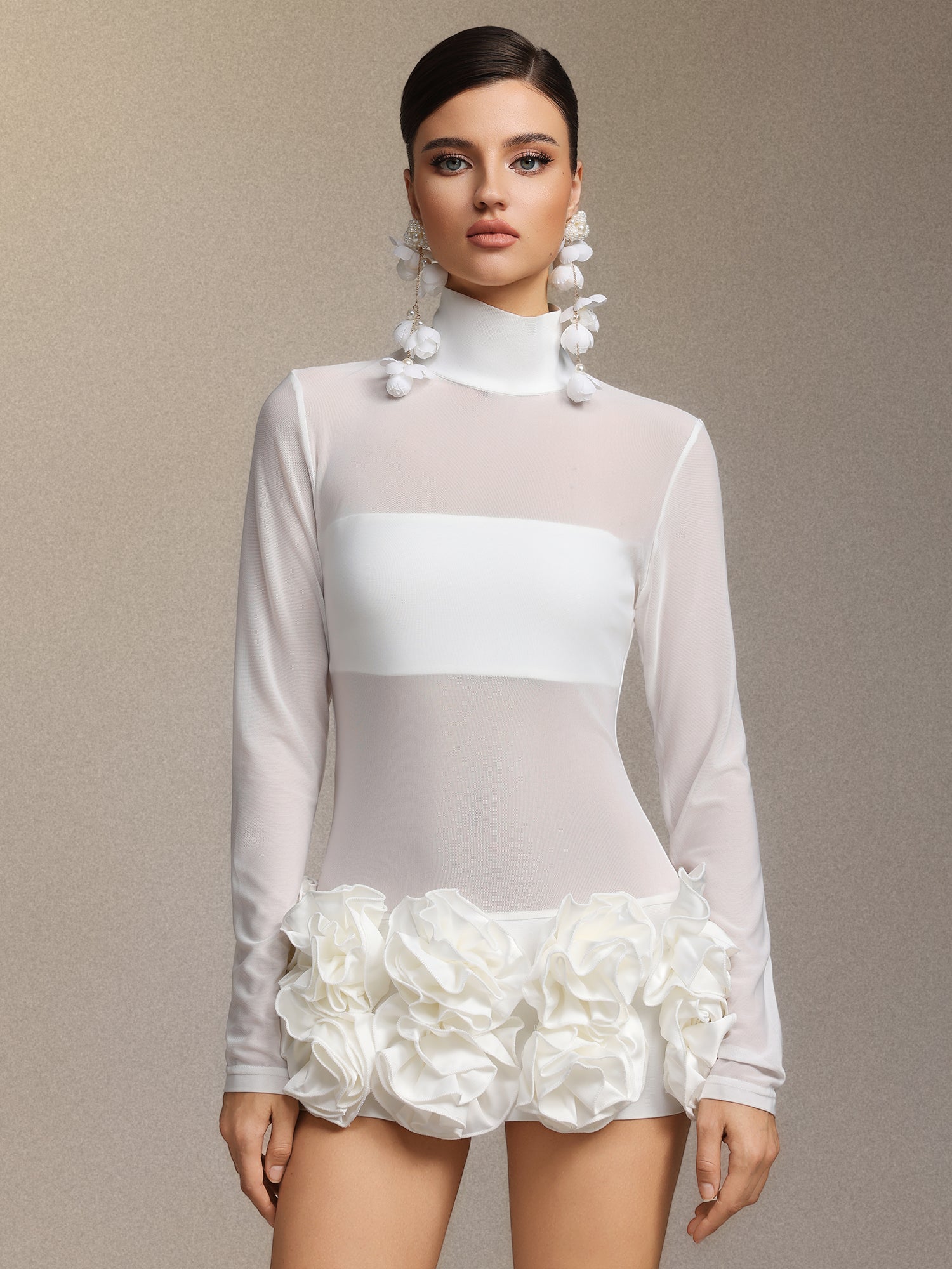 Halasa Long Sleeve Flowers Mini Dress	
