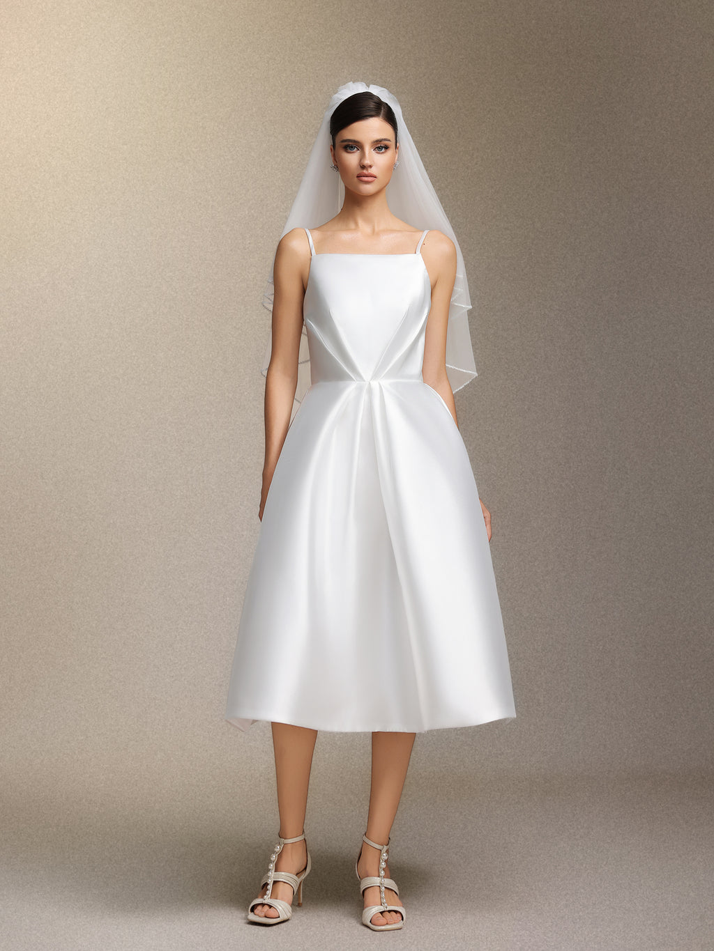 Joy Millipin£¬Halter top square collar mid-length style midi wedding dress	