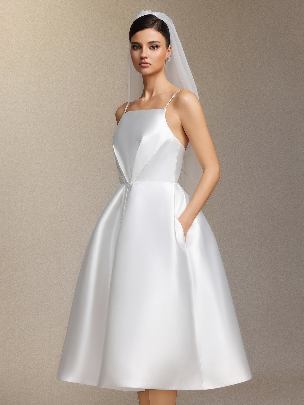 Joy Millipin£¬Halter top square collar mid-length style midi wedding dress	