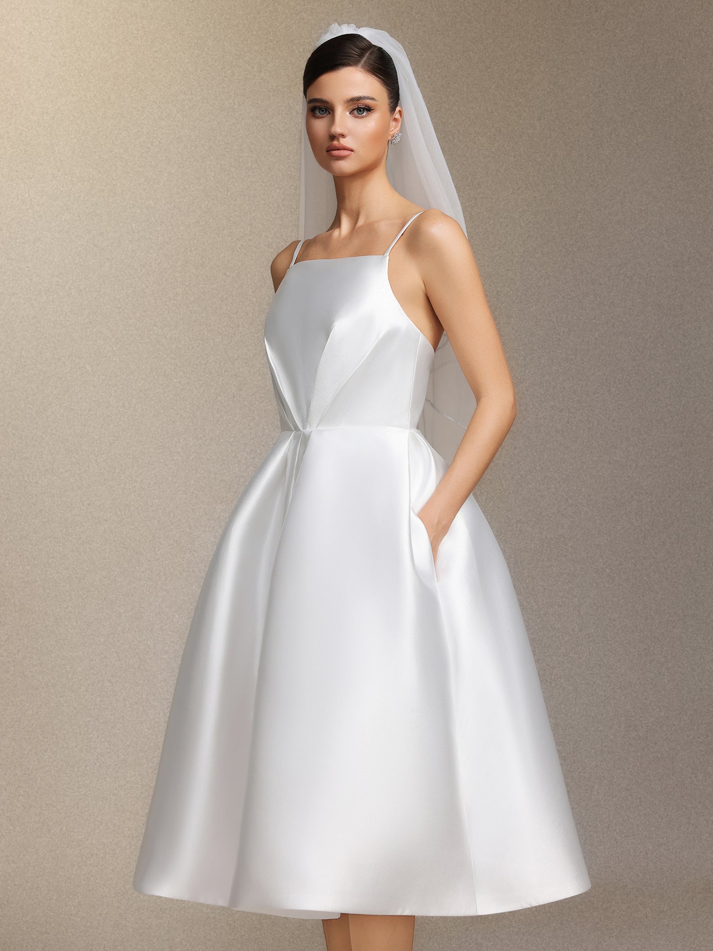 Joy Millipin£¬Halter top square collar mid-length style midi wedding dress	