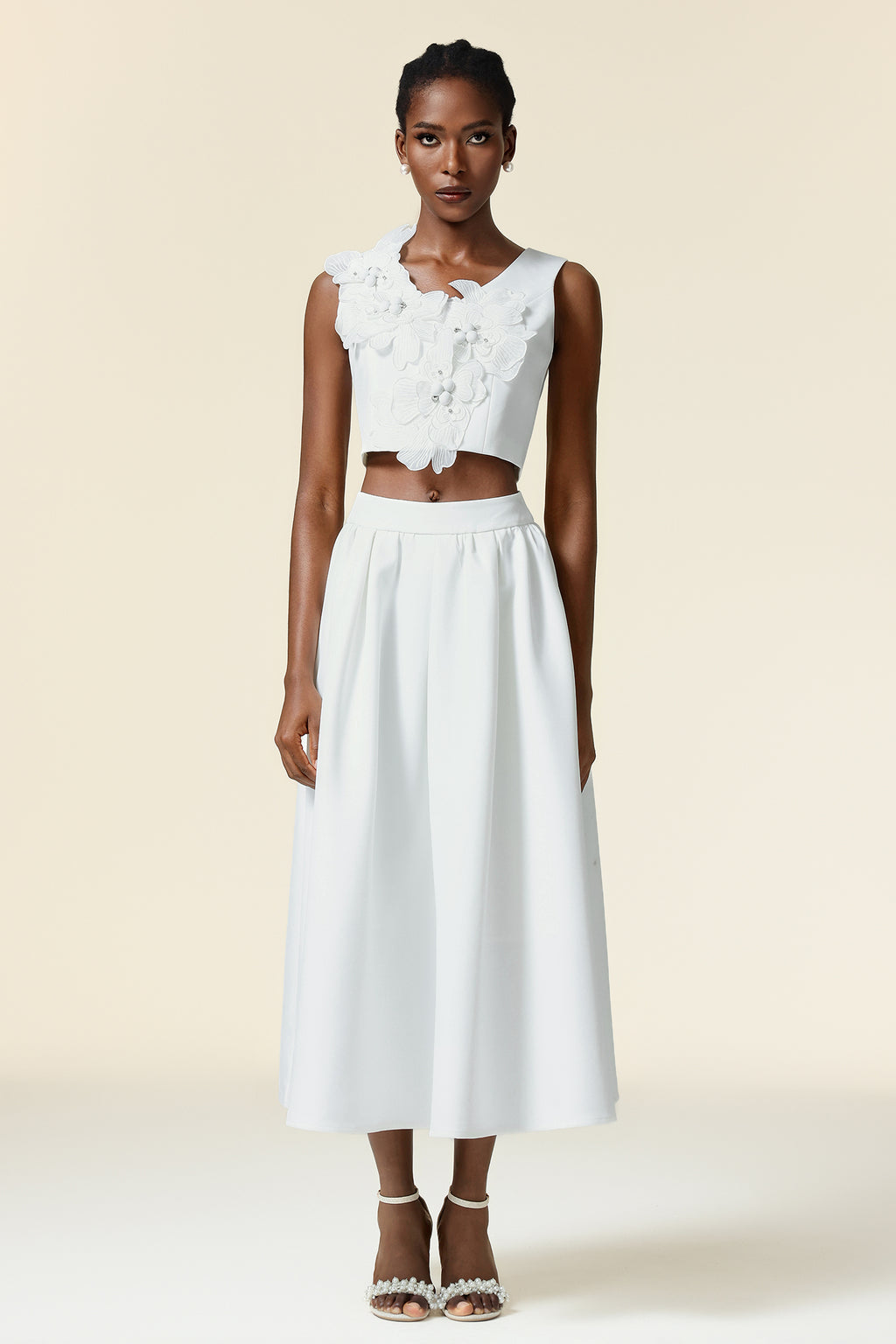 Noah V-Neck Sleeveless Flowers Top And Skirt Two-Piece Set	