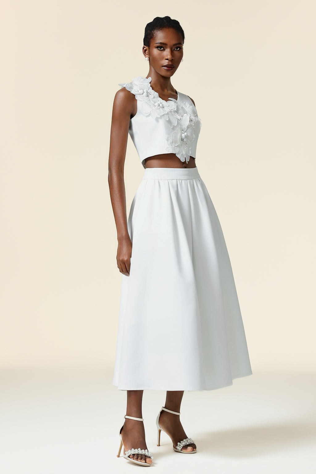 Noah V-Neck Sleeveless Flowers Top And Skirt Two-Piece Set	