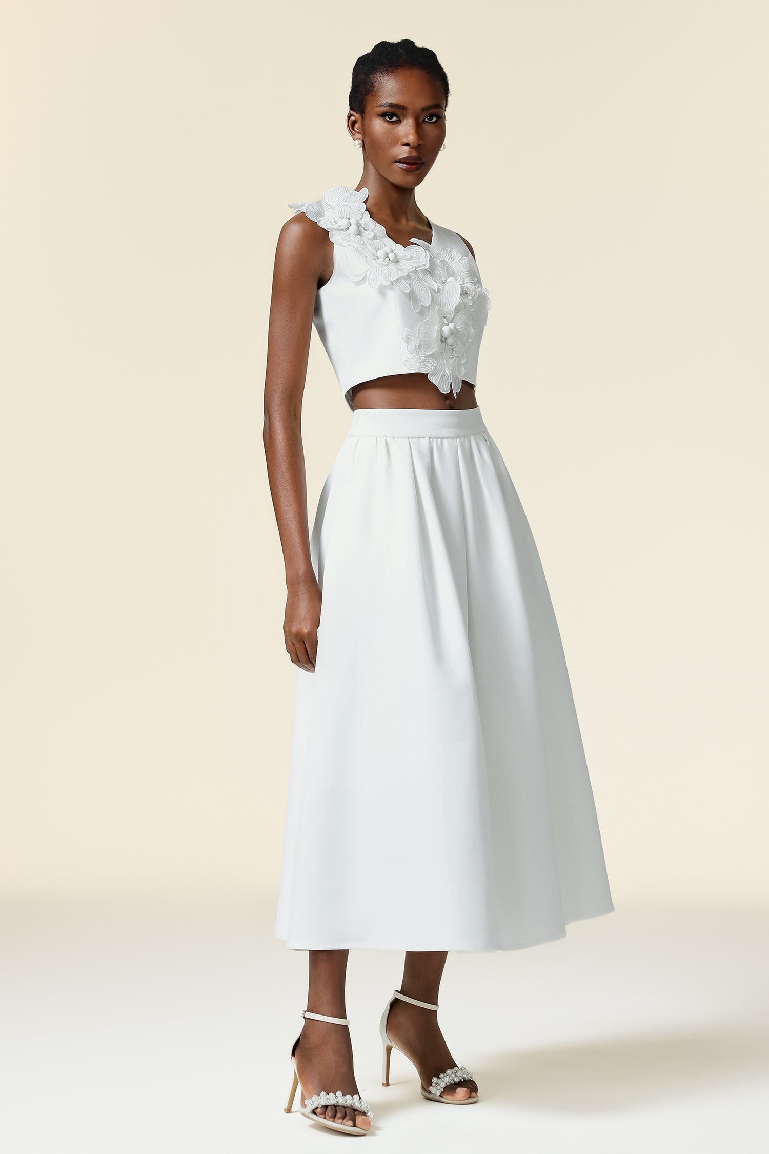 Noah V-Neck Sleeveless Flowers Top And Skirt Two-Piece Set	