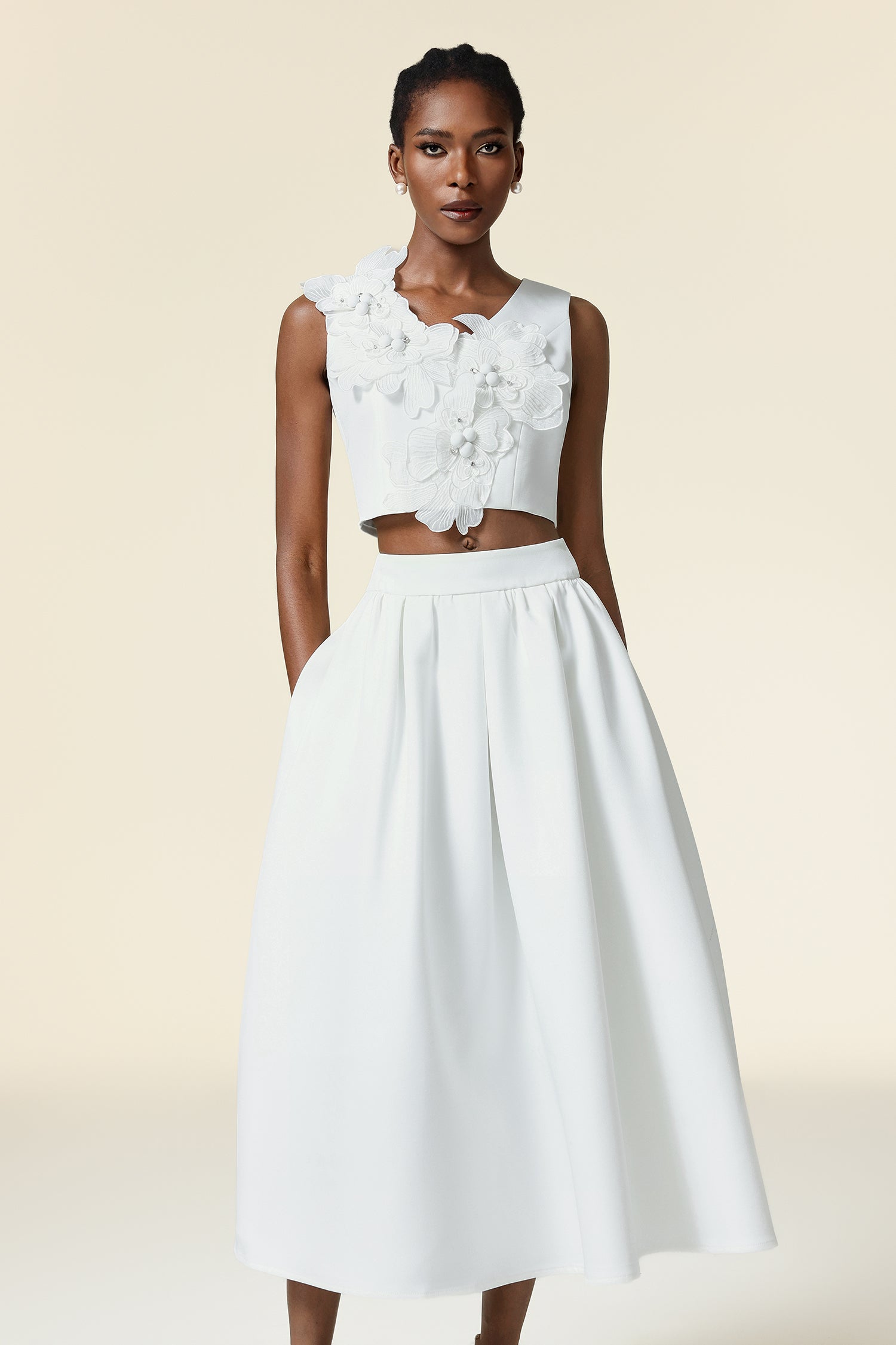 Noah V-Neck Sleeveless Flowers Top And Skirt Two-Piece Set	