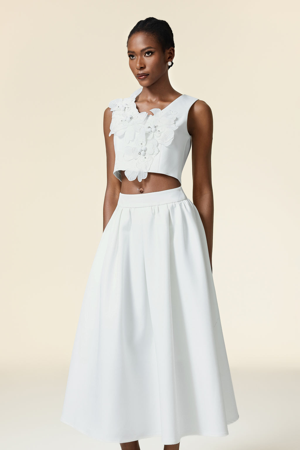 Noah V-Neck Sleeveless Flowers Top And Skirt Two-Piece Set	