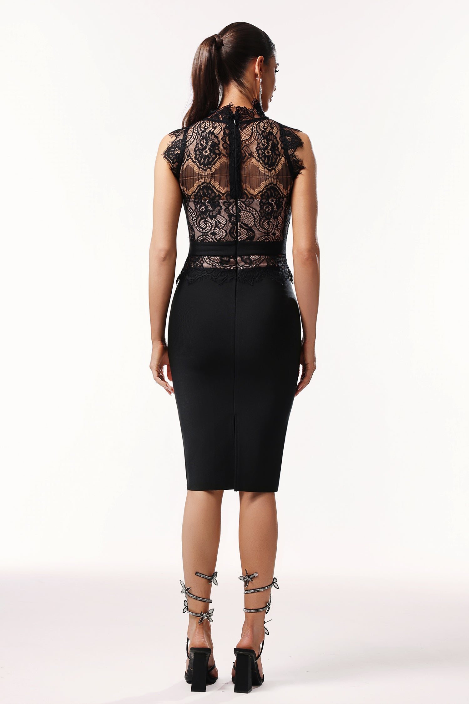 Priscilla Sleeveless Lace Bandage Midi Dress	