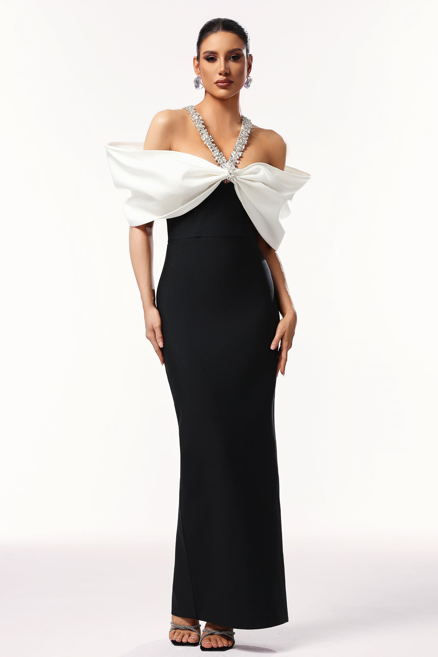 Lucifa Halter Sleeveless Bow Diamond Ribbon Bandage Maxi Dress	