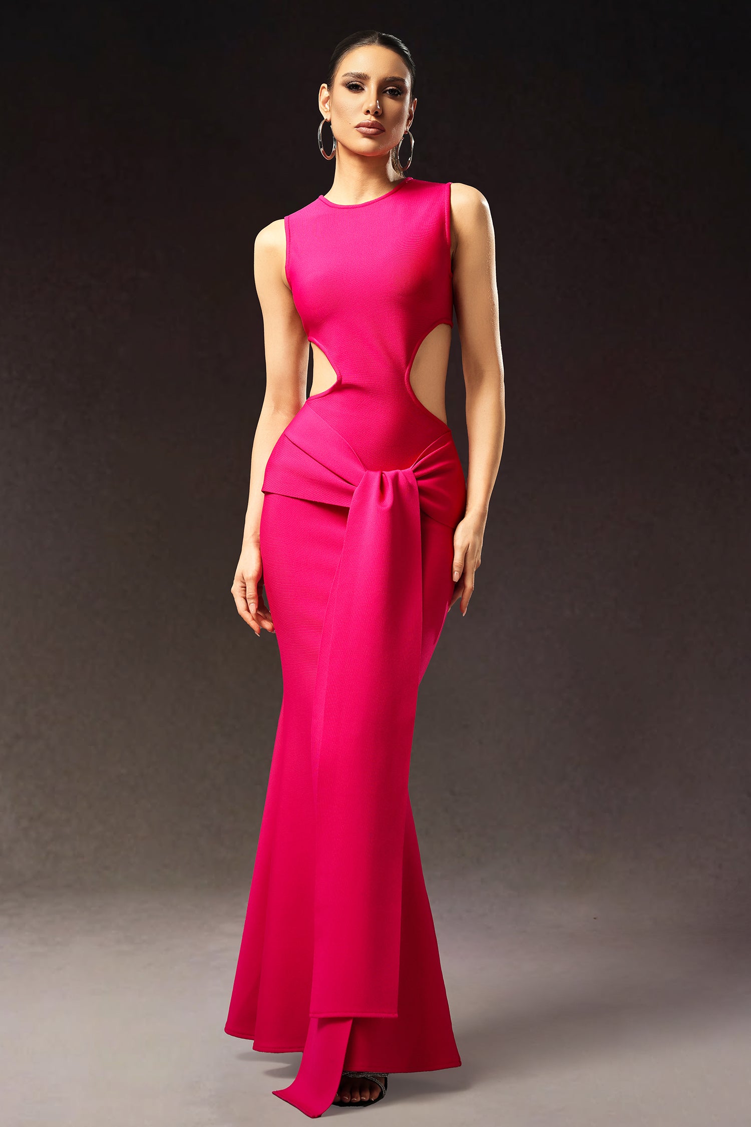 Tinnie Sleeveless Hollow Out Ribbon Bandage Maxi Dress	