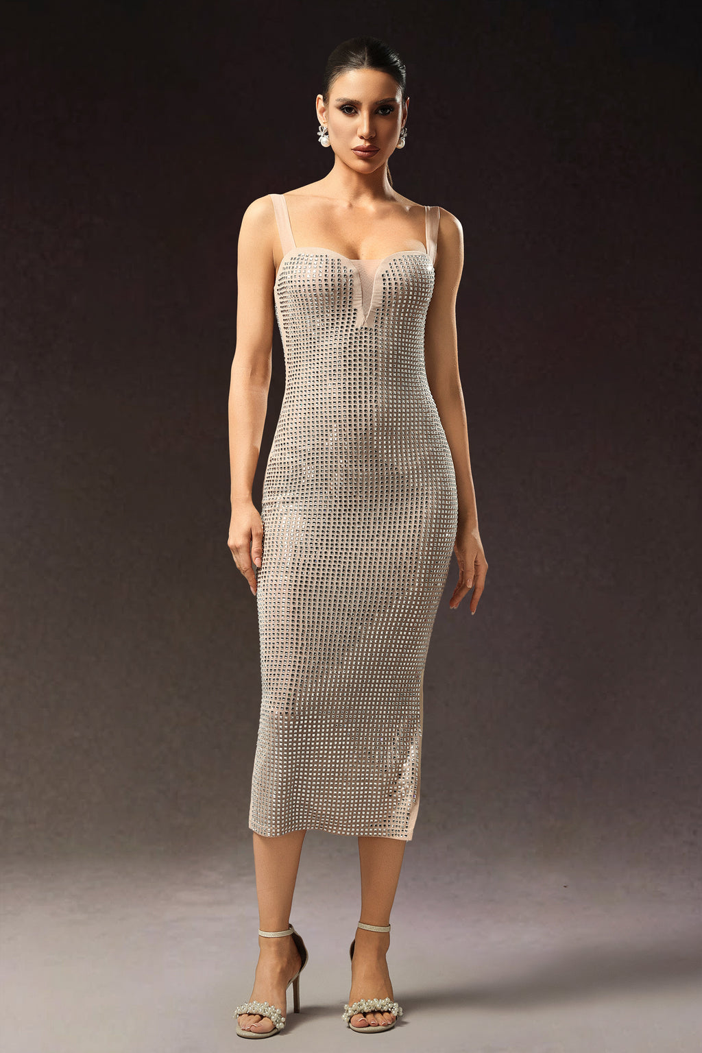 Logan Sleeveless Diamond Midi Dress	