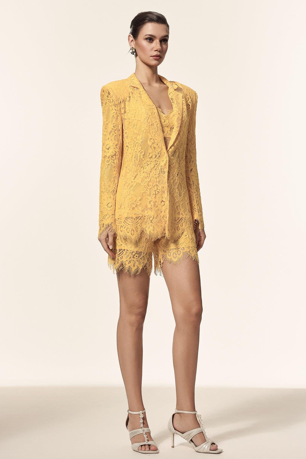 Rosee Halter Long Sleeves Lace Coat And Shorts Three-Piece Set	