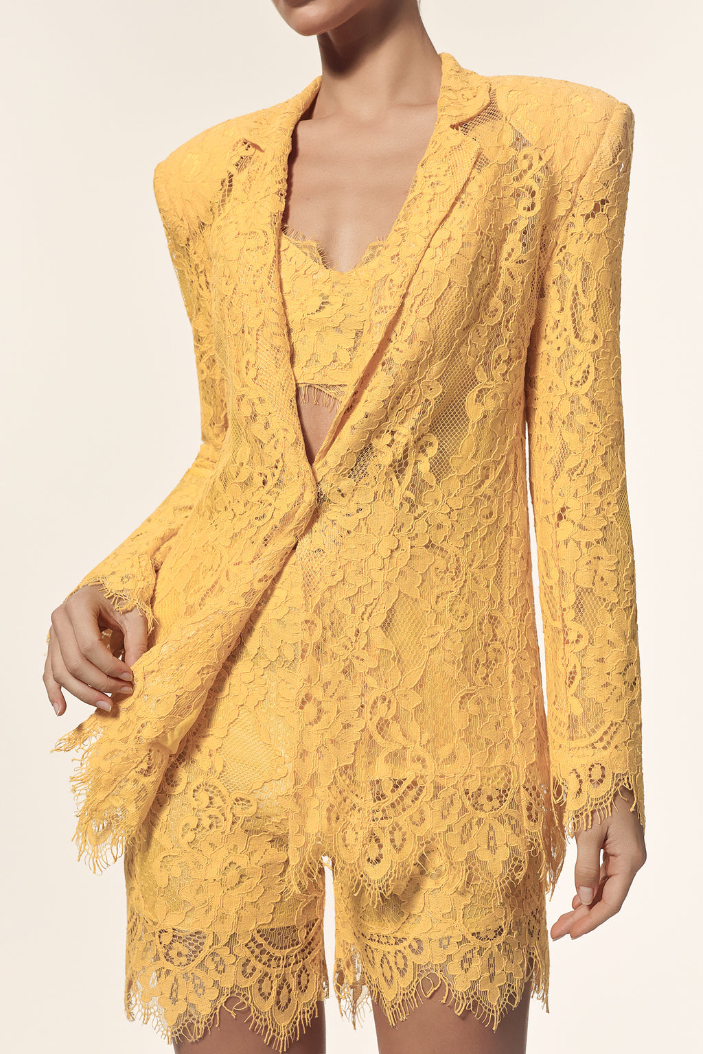 Rosee Halter Long Sleeves Lace Coat And Shorts Three-Piece Set	